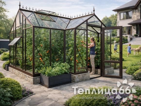 Теплица botanik T с мини-тамбуром под стекло, 14 м² (калькулятор)